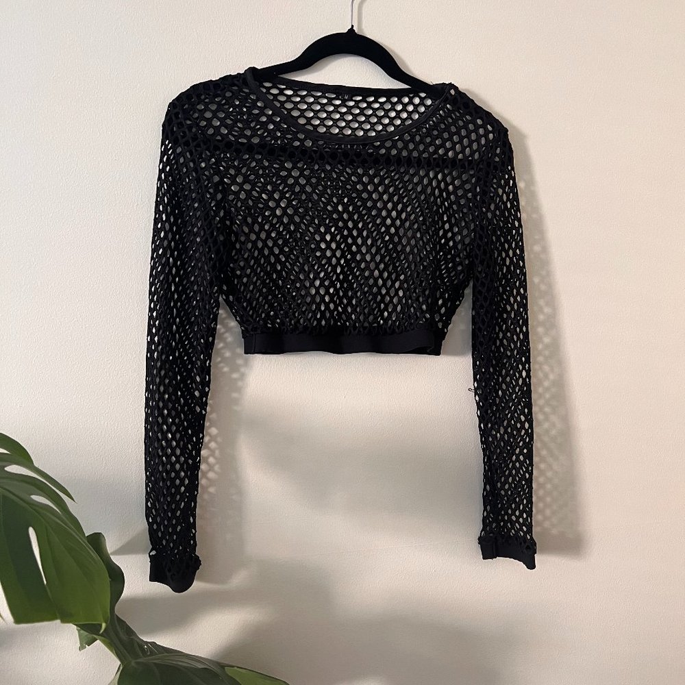 Black Long Sleeve Fishnet Shirt Size S